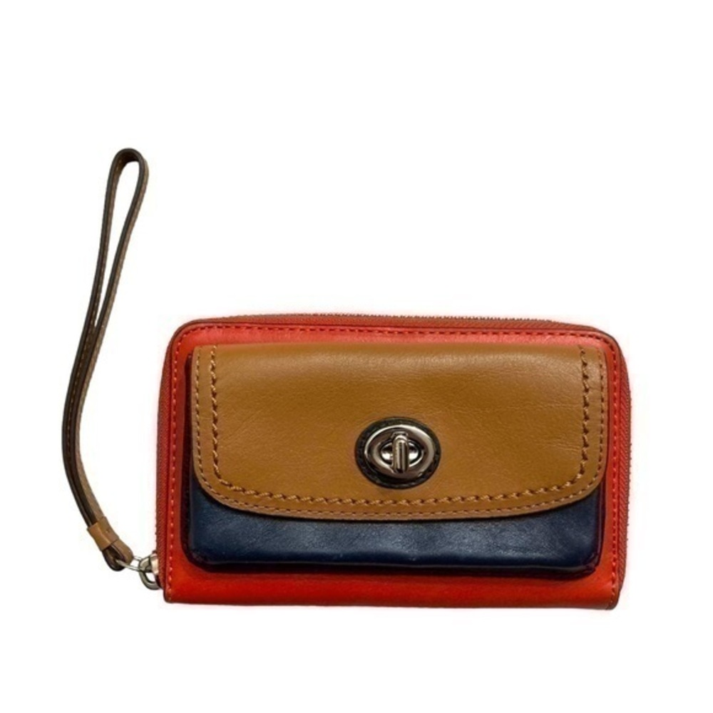 Coach legacy colorblock wristlet bag red/orange blue brown